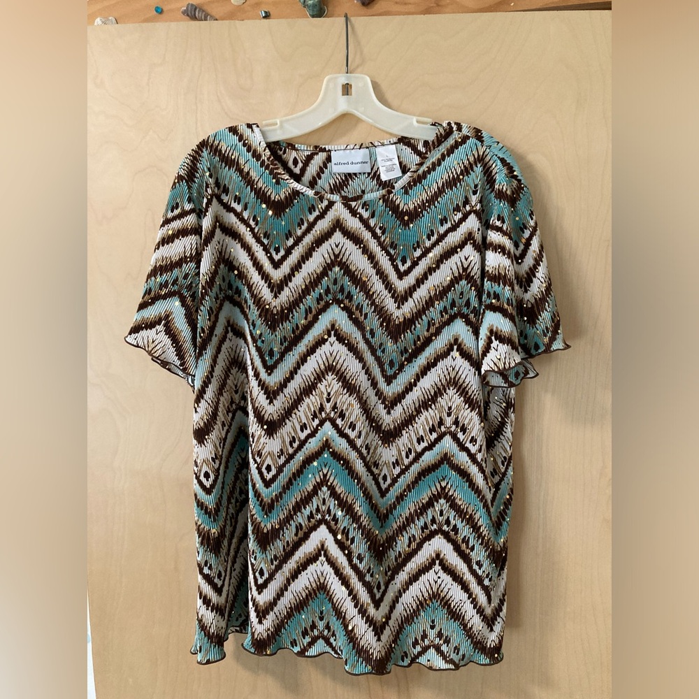 Alfred Dunner NWOT Women's Brown and Teal Chevron Top Women’s Size Large